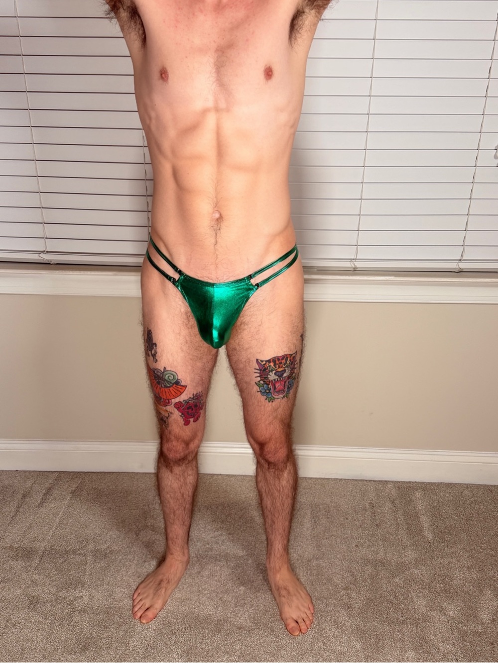 Metallic Green Men's Strappy Thong Medium NWOT